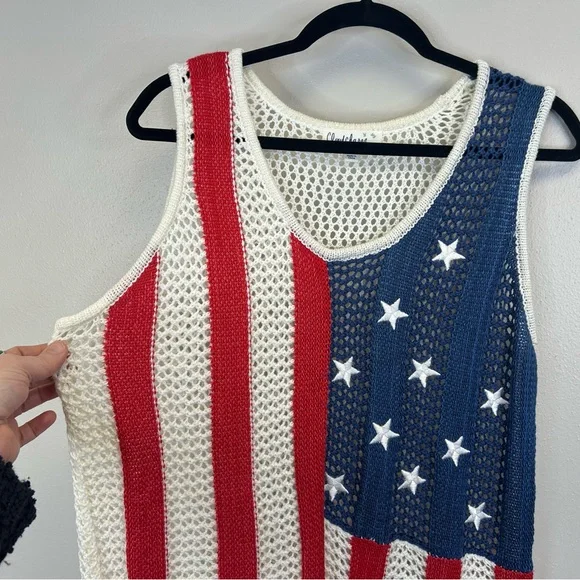 Cloud Chaser 1X Womens Knit American Flag Fringe Tank Top USA Summer Patriotic - Picture 9 of 9